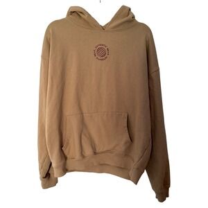 Prime Essentials Mens Large Tan Authentic Wear Globe Graphic Cotton Hoodie